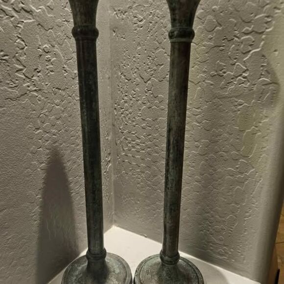 Pier 1 Metal Green Candlestick Candle Holder 25" - Picture 1 of 6